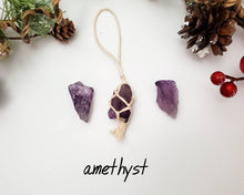 Load image into Gallery viewer, Crystal Christmas ornaments. Metaphysical healing stones hangers. Boho Christmas ornaments. Ethically sourced crystal charms. Raw stones.