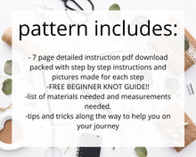 Load image into Gallery viewer, macrame wall hanging pattern. instant download pdf & free knot guide. DIY macrame tutorial step by step pattern. DIY boho wall home decor.