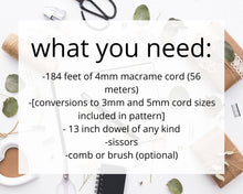 Load image into Gallery viewer, macrame wall hanging pattern. instant download pdf & free knot guide. DIY macrame tutorial step by step pattern. DIY boho wall home decor.