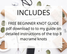 Load image into Gallery viewer, macrame wall hanging pattern. instant download pdf & free knot guide. DIY macrame tutorial step by step pattern. DIY boho wall home decor.