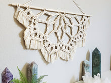 Load image into Gallery viewer, Large macrame half mandala wall hanging. Mandala wall art, bobo chic decor, romantic decor for bedroom, romantic gifts for her, home decor.