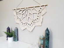 Load image into Gallery viewer, Large macrame half mandala wall hanging. Mandala wall art, bobo chic decor, romantic decor for bedroom, romantic gifts for her, home decor.