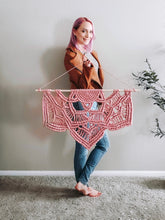 Load image into Gallery viewer, Macrame half mandala wall hanging. Mandala wall art, bobo chic home decor, romantic decor for bedroom, romantic gifts for her, home decor.