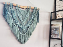Load image into Gallery viewer, Macrame wall hanging. Green wall decor. bohemian wall decor. Boho wall art. Large macrame hanger.