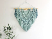 Load image into Gallery viewer, Macrame wall hanging. Green wall decor. bohemian wall decor. Boho wall art. Large macrame hanger.