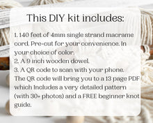 Load image into Gallery viewer, Beginner macrame plant hanger kit. Craft kits for adults and kids. Bohemian home and wall decor diy kit.