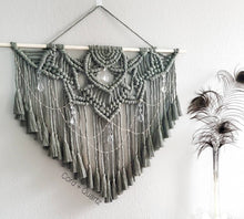 Load image into Gallery viewer, Large Macrame wall hanging. Dusty geen bohemian wall decor. Living room and bedroom wall hangings