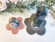 Load image into Gallery viewer, Macrame crystal sphere stand. Crystals not included. Crystal display. Springtime table decor.