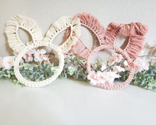 Load image into Gallery viewer, Macrame bunny ears decor. Easter and spring home and wall decor. Rabbit easter wreath. spring centerpiece. minimalist wall hangings