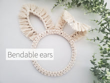 Load image into Gallery viewer, Macrame bunny ears decor. Easter and spring home and wall decor. Rabbit easter wreath. spring centerpiece. minimalist wall hangings