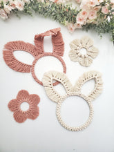 Load image into Gallery viewer, Macrame bunny ears decor. Easter and spring home and wall decor. Rabbit easter wreath. spring centerpiece. minimalist wall hangings