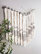 Load image into Gallery viewer, Largemacrame feather wall hanging. Unique one of a kind bohemian home decor. living room and bedroom wall art.