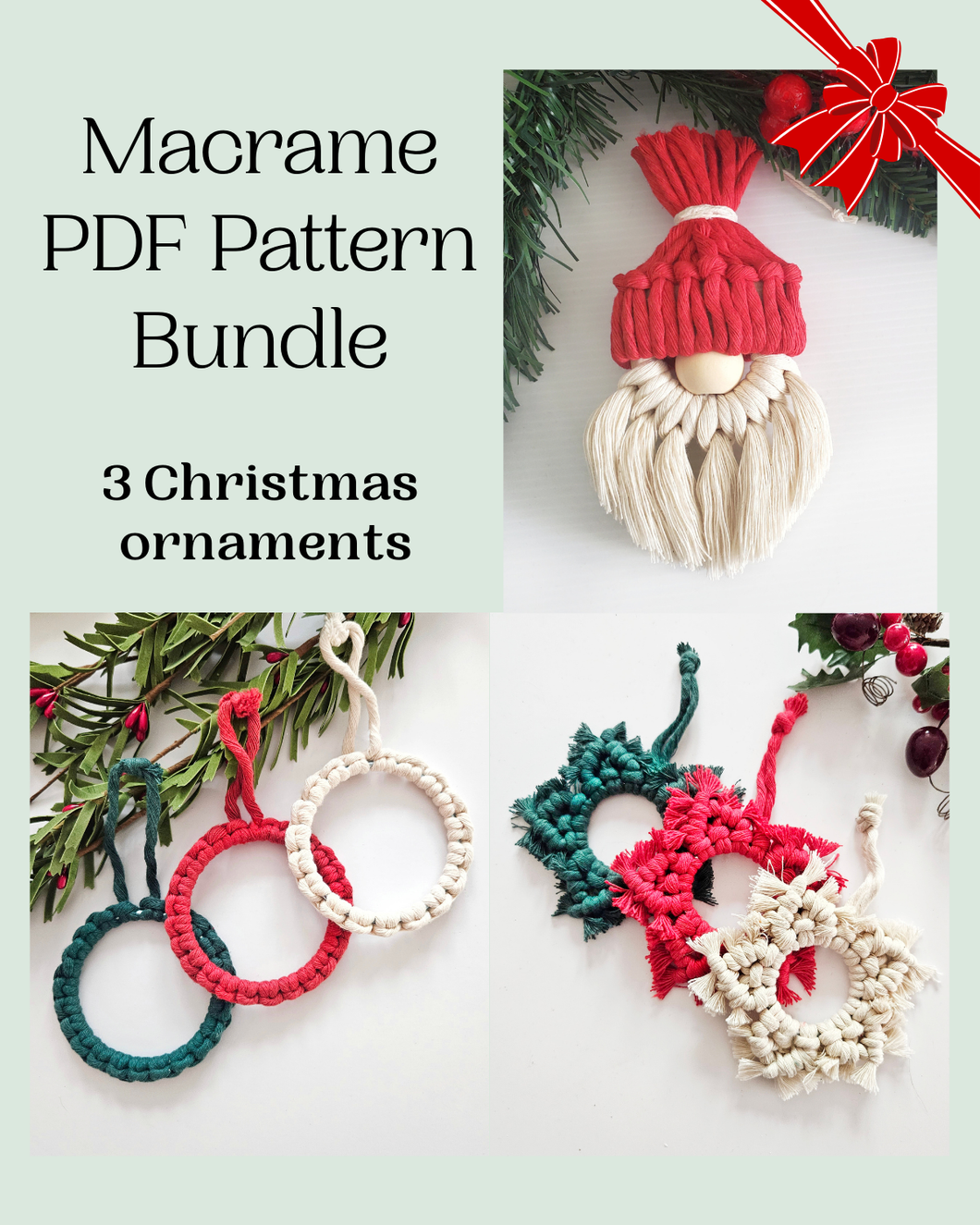 Macrame PDF pattern bundle - Christmas ornaments - Beginner friendly