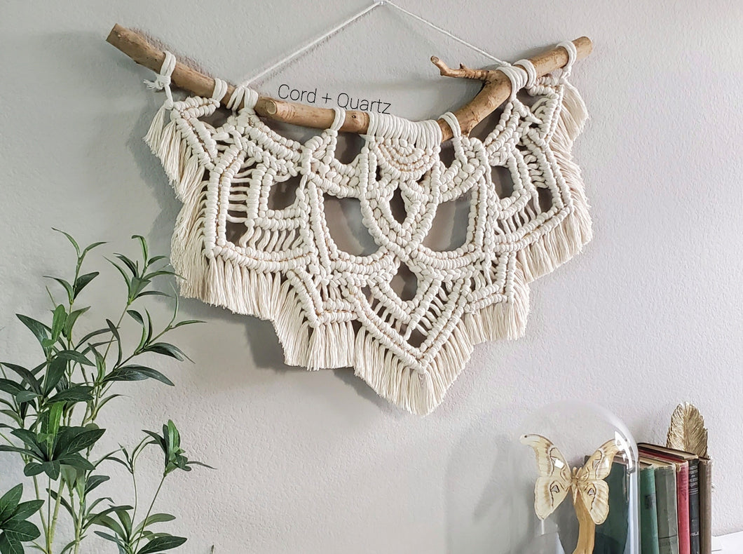 Large half mandala macramé wall hanging. Unique one of a kind bohemian home decor.