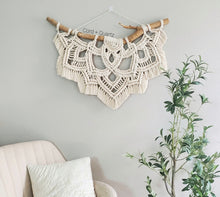 Load image into Gallery viewer, Large half mandala macramé wall hanging. Unique one of a kind bohemian home decor.
