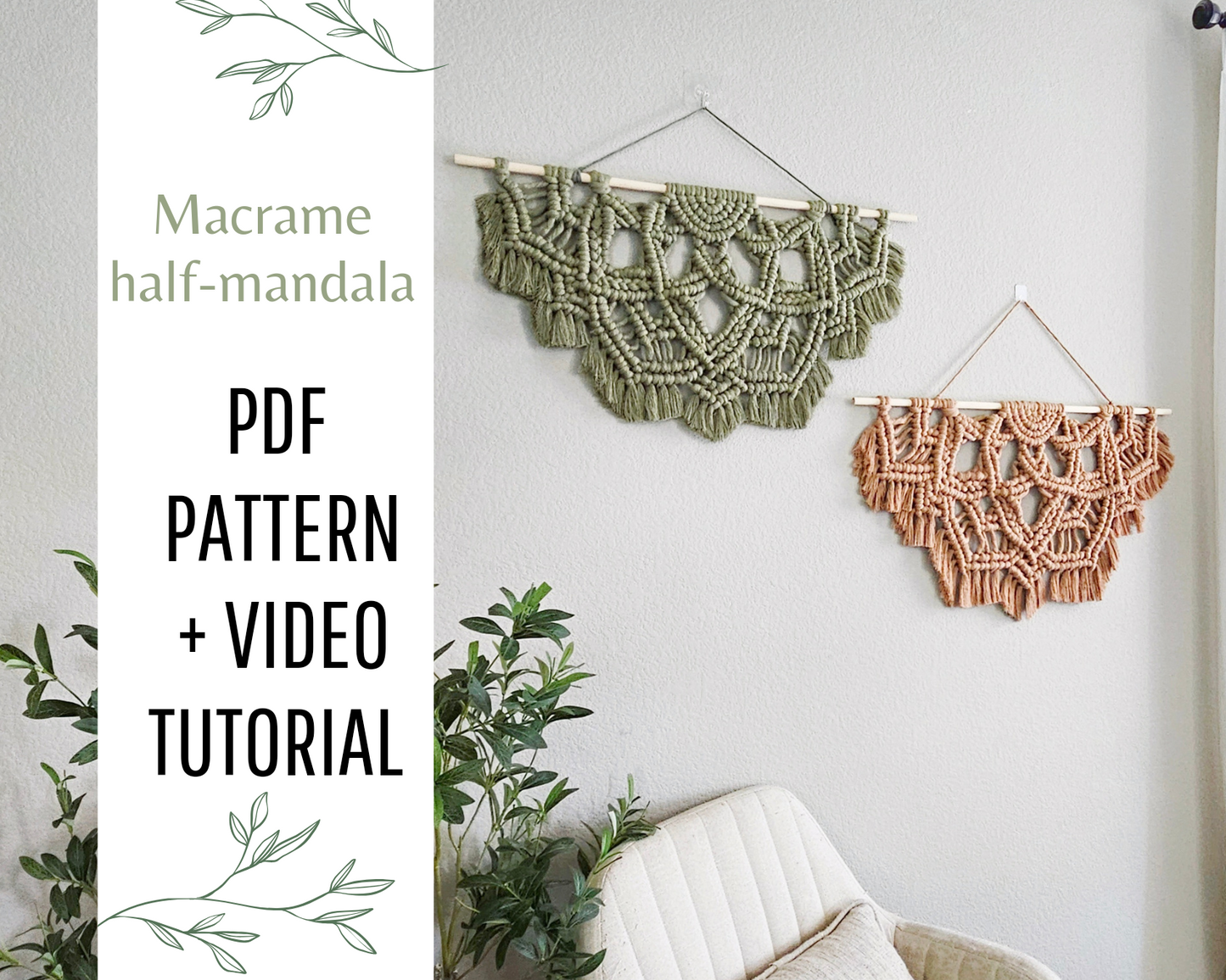 Large half mandala macrame pdf wall hanging pattern AND video tutorial. Advanced pattern.