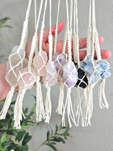 Load image into Gallery viewer, Crystal rear view mirror charm. Car accessories, macrame mirror hangers, metaphysical gifts and crystal accessories. Stocking stuffers
