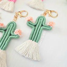 Load image into Gallery viewer, Handmade cactus keychains. boho desert style macrame keychain gift for her.
