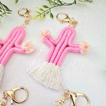 Load image into Gallery viewer, Handmade cactus keychains. boho desert style macrame keychain gift for her.
