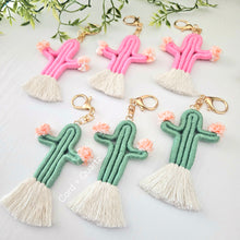 Load image into Gallery viewer, Handmade cactus keychains. boho desert style macrame keychain gift for her.
