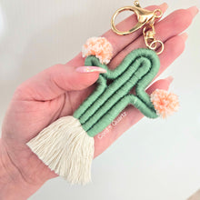 Load image into Gallery viewer, Handmade cactus keychains. boho desert style macrame keychain gift for her.
