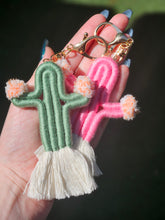 Load image into Gallery viewer, Handmade cactus keychains. boho desert style macrame keychain gift for her.
