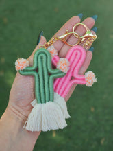 Load image into Gallery viewer, Handmade cactus keychains. boho desert style macrame keychain gift for her.
