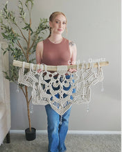 Load image into Gallery viewer, Large half mandala macramé wall hanging. Unique one of a kind bohemian home decor. living room and bedroom wall art
