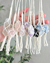 Load image into Gallery viewer, Macrame wrapped crystal rear view mirror charm DIY craft kit.
