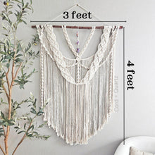 Load image into Gallery viewer, Large macrame wall hanging with amethyst crystals. Handmade boho living room and bedroom wall decor. Eco-friendly. Handmade small business
