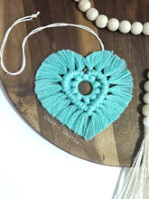 Load image into Gallery viewer, Macrame heart rear view mirror charm pdf pattern tutorial. Step by step. beginner friendly. valentines day mirror hanger.
