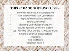 Load image into Gallery viewer, Mastering framed macrame guide. 25 page PDF how to guide for artists. Macrame patterns and tutorials. From small to extra large.
