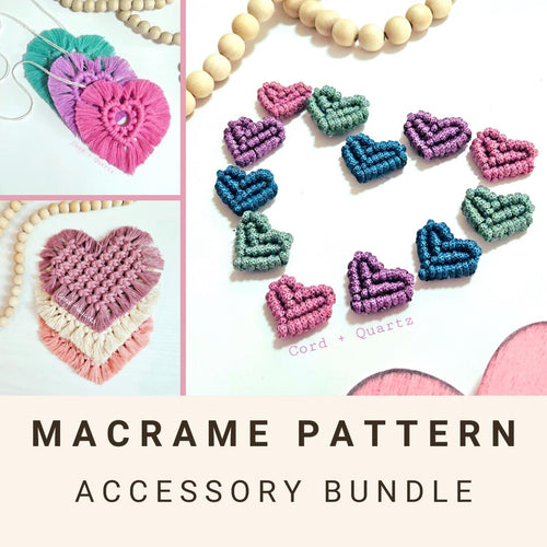 3 in 1 macrame heart valentines accessory BUNDLE, step by step guide, macrame tutorial, valentines day heart craft, diy macrame