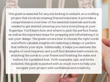 Load image into Gallery viewer, Mastering framed macrame guide. 25 page PDF how to guide for artists. Macrame patterns and tutorials. From small to extra large.
