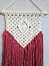 Load image into Gallery viewer, Clearance Red macrame wall hanging. Boho bedroom and living room home decor. customizable elegant and romantic home decor and art.
