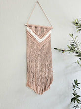 Load image into Gallery viewer, Clearance macrame wall hanging. Boho bedroom and living room home decor. Pink nursery wall art. Handmade.
