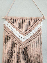 Load image into Gallery viewer, Clearance macrame wall hanging. Boho bedroom and living room home decor. Pink nursery wall art. Handmade.
