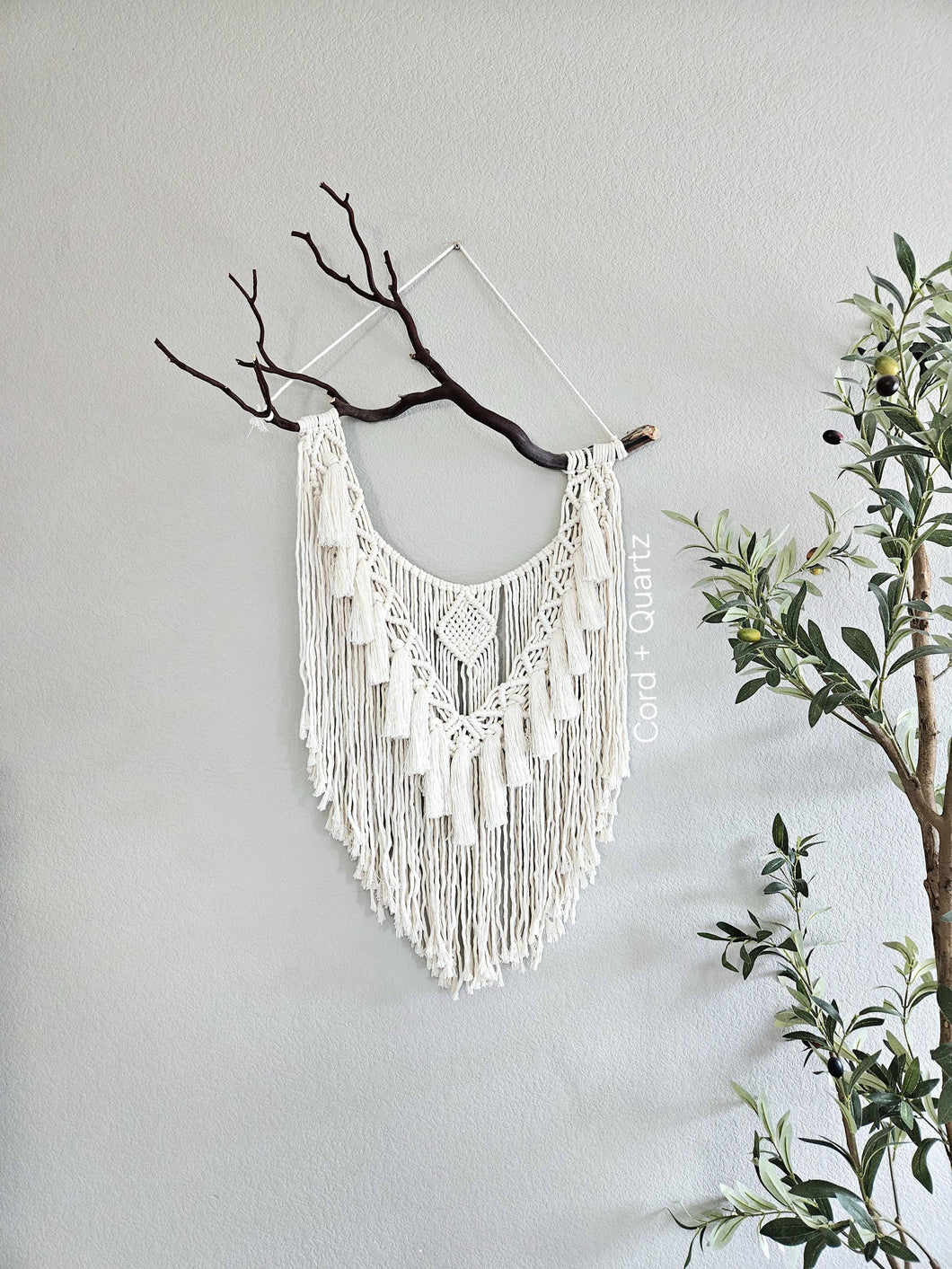 Clearance macrame wall hanging. Real Manzanita branch. Boho bedroom and living room home decor. Handmade.