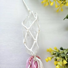 Load image into Gallery viewer, Macrame wrapped crystal charms. Noho metaphysical charms. Quartz point.
