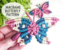 Load image into Gallery viewer, Macrame butterfly pdf pattern. Beginner macrame patterns. macrame tutorials, diy macrame.
