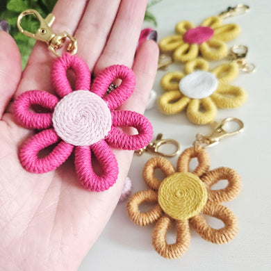 Macrame flower keychains. handmade Boho accessories for her