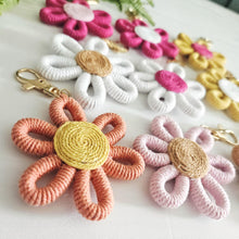 Load image into Gallery viewer, Macrame flower keychains. handmade Boho accessories for her
