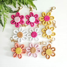 Load image into Gallery viewer, Macrame flower keychains. handmade Boho accessories for her

