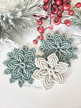 Load image into Gallery viewer, Macrame snowflake decor. Handmade winter holiday table decor or christmas ornaments.

