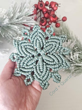 Load image into Gallery viewer, Macrame snowflake decor. Handmade winter holiday table decor or christmas ornaments.
