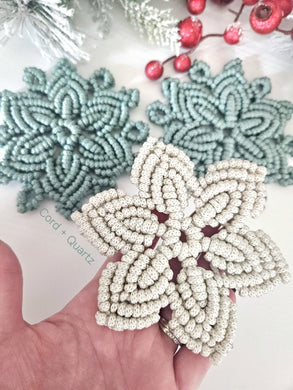 Macrame snowflake decor. Handmade winter holiday table decor or christmas ornaments.