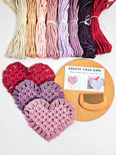 Load image into Gallery viewer, Macrame heart coaster DIY craft kit. Macrame kit. Valentines day craft kit for adults and teens.
