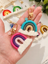 Load image into Gallery viewer, Macrame rainbow keychains.Random surprise color. handmade Boho accessories for her
