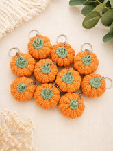 Load image into Gallery viewer, Crochet pumpkin keychains. fall and halloween keychains
