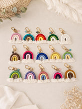 Load image into Gallery viewer, Macrame rainbow keychains.Random surprise color. handmade Boho accessories for her
